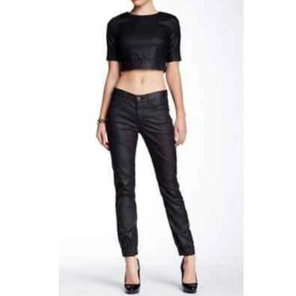 3X1 Black Coated Canvas Elasticized Ankle Jogger Retro Straight Leg Pants NWT 27 - Picture 1 of 10